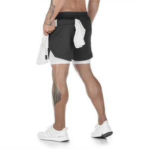Gym Fitness Men Sports Short Pant 2 In 1 Double-deck Quick Dry GYM  Fitness Jogging Workout Shorts