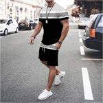 Load image into Gallery viewer, Men&#39;s Short Sleeve T-shirts Shorts   T Shirt Set Fashion Stripe Casual Sport Suit
