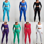 Load image into Gallery viewer, High Waist Hip Raise Pants Shorts Long-sleeved Suits 2\5PCS Seamless Yoga Sets Sports Fitness Workout Gym Leggings Set for Women
