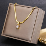 Load image into Gallery viewer, Women&#39;s Snake Bone Chain Blade Vintage Steel Zircon Necklace Flat Square Emerald Pendant

