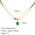 Charger l&#39;image dans la galerie, Women&#39;s Snake Bone Chain Blade Vintage Steel Zircon Necklace Flat Square Emerald Pendant
