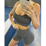 Charger l&#39;image dans la galerie, Women&#39;s Yoga Gym Fitness Sportswear Sets Seamless High Waist Leggings Shirt Sport Crop Top Bra Tracksuits
