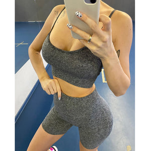 Women's Yoga Gym Fitness Sportswear Sets Seamless High Waist Leggings Shirt Sport Crop Top Bra Tracksuits