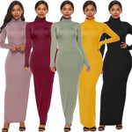 Загрузить изображение в средство просмотра галереи, Gym Fitness Women&#39;s Long Sleeve Solid Color Turtleneck Maxi Dresses
