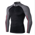 이미지를 갤러리 뷰어에 로드 , Gym Fitness Men&#39;s Hiking Shirt Runiing Bodybuilding Stand Collar Long Sleeve Shirt Fitness Compression  With Top Zipper
