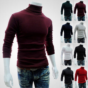 Gym Fitness Men's Turtleneck Solid Color Pullovers Men Clothing Slim Fit Male Knitted Sweaters