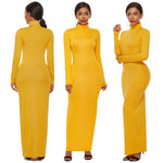 Load image into Gallery viewer, Gym Fitness Women&#39;s Long Sleeve Solid Color Turtleneck Maxi Dresses
