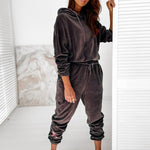 Charger l&#39;image dans la galerie, Women&#39;s  hooded long-sleeved casual outfit Sports 2 Pieces Set  Set
