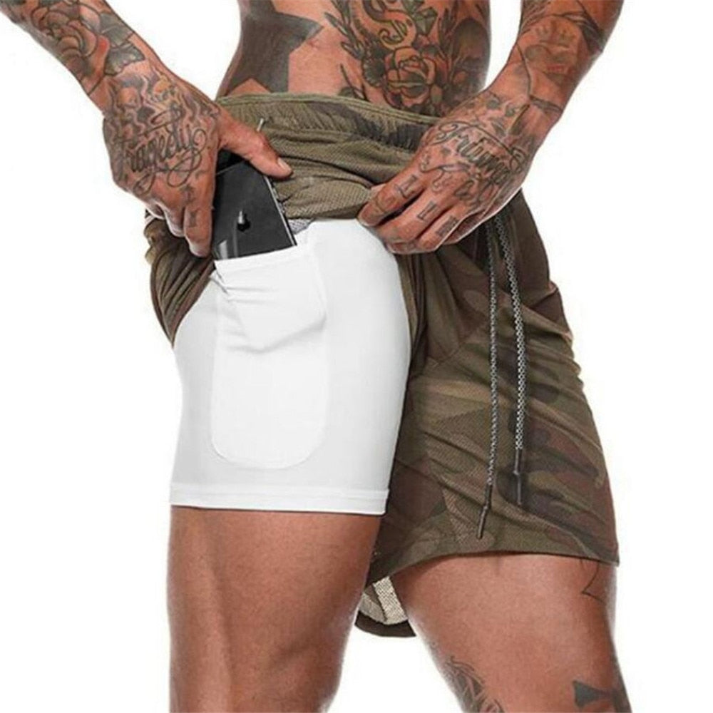 Men's Gym Fitness Training Quick Dry Short Pants Male Outdoor Sport Jogging Basketball Shorts Double deck Running Shorts