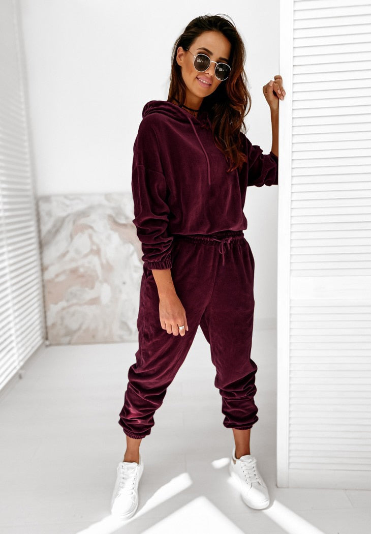 Women's  hooded long-sleeved casual outfit Sports 2 Pieces Set  Set