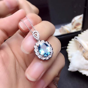 Women's Blue Topaz  Stone Necklaces Earrings Rings Luxury Jewelry Sets