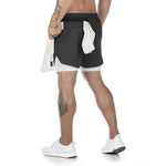 이미지를 갤러리 뷰어에 로드 , Gym Fitness Men Sports Short Pant 2 In 1 Double-deck Quick Dry GYM  Fitness Jogging Workout Shorts
