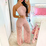 Load image into Gallery viewer, Women&#39;s  Lace High Slit Elegant Jumpsuit Halter Sleeveless One Piece Suits
