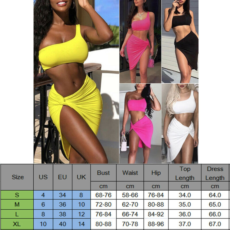 Women's  Summer Beach Crop Top Short Skirt Bodycon Two Piece Sets