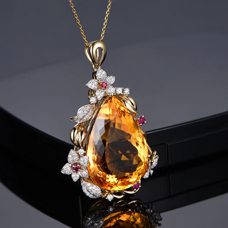 Women's Zircon Stone Choker Vintage Water Drop Imitated Gemstone Blue Purple Yellow Crystal Pendant Necklace