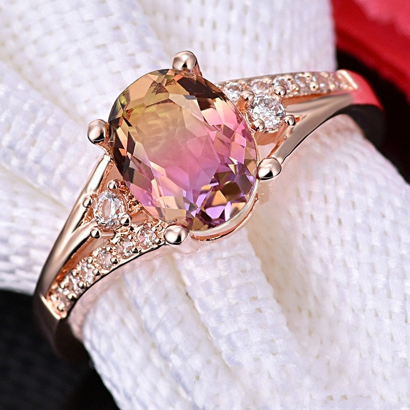 Women's Classic Rose Gold Color  Rings Crystal Jewelry  Inlay Rings Perfect Gift