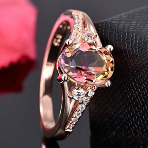 Women's Classic Rose Gold Color  Rings Crystal Jewelry  Inlay Rings Perfect Gift