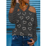 Charger l&#39;image dans la galerie, Women&#39;s  off-the-shoulder long-sleeved v-neck female Tee T-shirts

