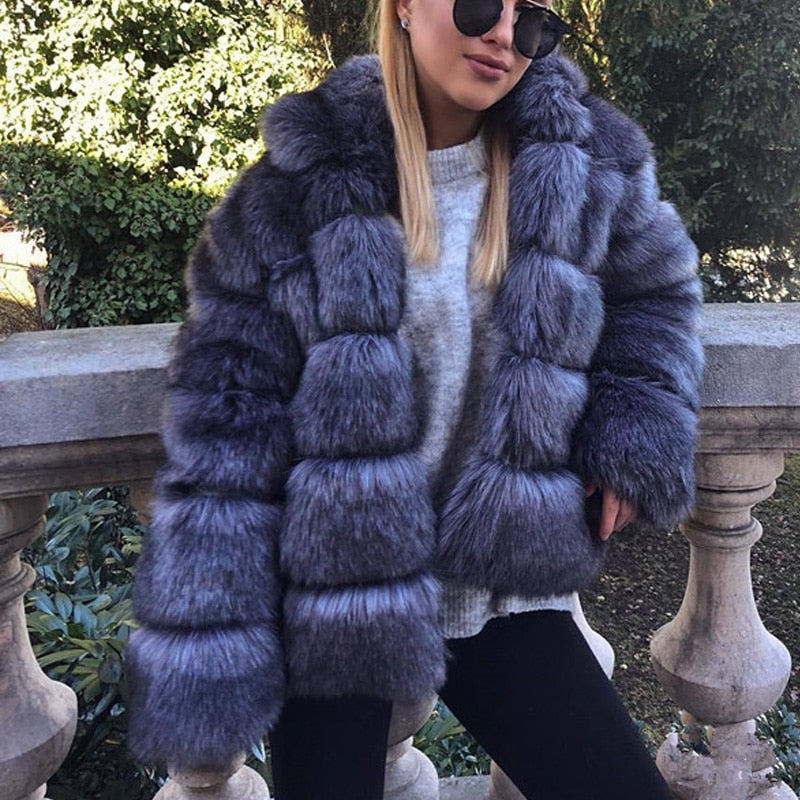 Gym Fitness Soft Warm Solid Overcoat  Shaggy Thick Jacket Women's Elegant Winter  Outwear