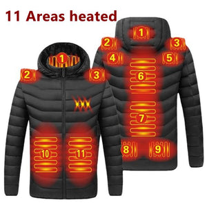Thermal Hooded Jackets 11 Areas Heated For Autumn Winter Warm Flexible Usb Electric Heated Outdoor  Coat