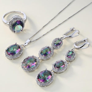Women's Geometric Design Jewelry 4Pcs/Set Multi-color Crystal  Inlaid Ring Earrings Pendant Necklace Jewelry