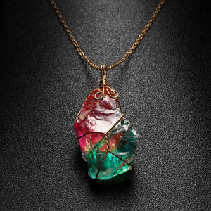 Chakra Rock Necklace Golden Plated Quartz Pendant 1Pc Irregular Rainbow Stone Natural Crystal