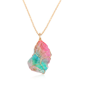 Chakra Rock Necklace Golden Plated Quartz Pendant 1Pc Irregular Rainbow Stone Natural Crystal