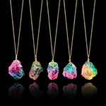 Charger l&#39;image dans la galerie, Chakra Rock Necklace Golden Plated Quartz Pendant 1Pc Irregular Rainbow Stone Natural Crystal
