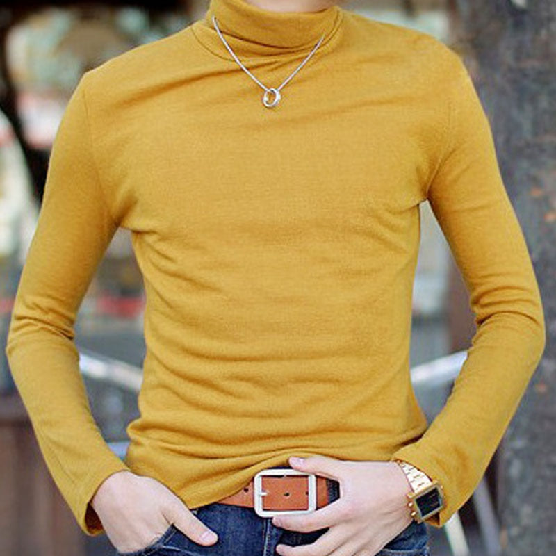 Gym Fitness Men's Turtleneck Solid Color Pullovers Men Clothing Slim Fit Male Knitted Sweaters