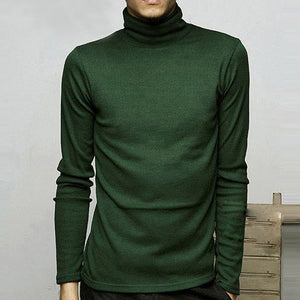 Gym Fitness Men's Turtleneck Solid Color Pullovers Men Clothing Slim Fit Male Knitted Sweaters