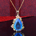 Lade das Bild in den Galerie-Viewer, Women&#39;s Zircon Stone Choker Vintage Water Drop Imitated Gemstone Blue Purple Yellow Crystal Pendant Necklace
