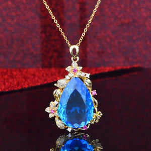 Women's Zircon Stone Choker Vintage Water Drop Imitated Gemstone Blue Purple Yellow Crystal Pendant Necklace