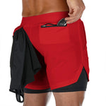 이미지를 갤러리 뷰어에 로드 , Gym Fitness Men Sports Short Pant 2 In 1 Double-deck Quick Dry GYM  Fitness Jogging Workout Shorts
