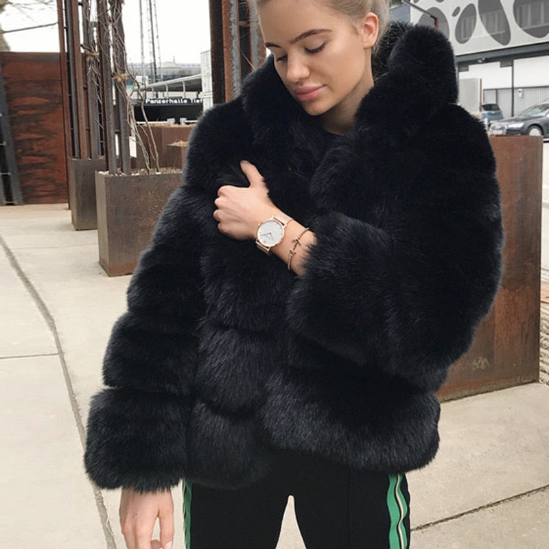 Gym Fitness Soft Warm Solid Overcoat  Shaggy Thick Jacket Women's Elegant Winter  Outwear