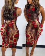 Load image into Gallery viewer, Women&#39;s Elegant Evening Dresses Sleeveless Printed Pullover O Neck Midi Bodycon Dress
