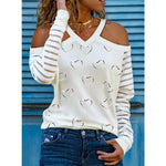 Load image into Gallery viewer, Women&#39;s  off-the-shoulder long-sleeved v-neck female Tee T-shirts
