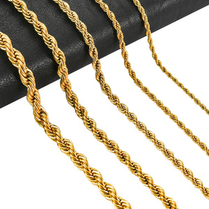 Men Women's Rope Chain Necklace Stainless Steel Never Fade Waterproof Choker 2/3/4/5/6mm 316L Jewelry Gold Color Chains
