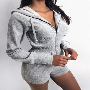 Gym Fitness wear Women's Play-suits for Sports Daily Wear Fashion Casual Long Sleeve Hooded Jumpsuit