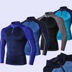 이미지를 갤러리 뷰어에 로드 , Gym Fitness Men&#39;s Hiking Shirt Runiing Bodybuilding Stand Collar Long Sleeve Shirt Fitness Compression  With Top Zipper
