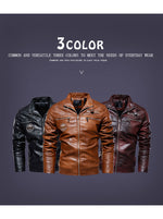 이미지를 갤러리 뷰어에 로드 , Gym Fitness Leather Jacket Men Winter Fleece Motorcycle PU Leather Jacket Men&#39;s Stand Collar Casual Windbreaker
