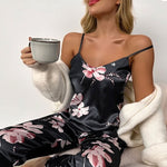 Lade das Bild in den Galerie-Viewer, Women&#39;s Nightwear Pyjama Lingerie Silk Pajamas Set  Satin  with Trousers
