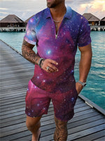 Load image into Gallery viewer, Men&#39;s Shirt and Shorts Sets Zip-Up 3D Polo  Casual Star Print Short Sleeve Zip-Up Polo Shirt and Shorts

