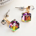 Load image into Gallery viewer, Women&#39;s Crystal Clear Green/Black/Multi-color Color Cube Jewelry Gift Fashion Stud Earring
