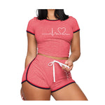 Lade das Bild in den Galerie-Viewer, Gym Fitness Women&#39;s Workout Sets O Neck Cropped Tracksuit Short Sleeve T-shirts and Shorts
