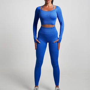 High Waist Hip Raise Pants Shorts Long-sleeved Suits 2\5PCS Seamless Yoga Sets Sports Fitness Workout Gym Leggings Set for Women