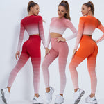 이미지를 갤러리 뷰어에 로드 , Gym Fitness Workout Clothing Yoga Set High Waist Push Up Leggings Women Fitness Breathable Pants 2 Pieces
