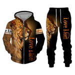 Charger l&#39;image dans la galerie, Gym Fitness Tracksuit 3D The Lion Print Zipper Hoodies Sweatshirts Pants Sets Casual Tracksuit
