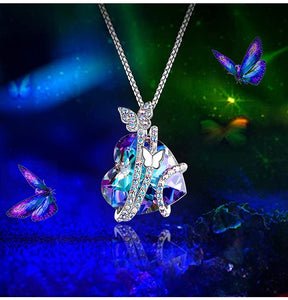 Women's Exquisite  Love  Designer  Crystal Heart Necklace Butterfly Necklace
