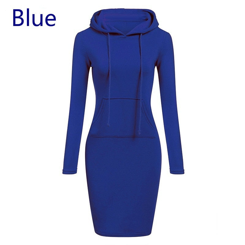 Gym Fitness Casual Pocket Hooded Solid Color Long Sleeve Mini Dress