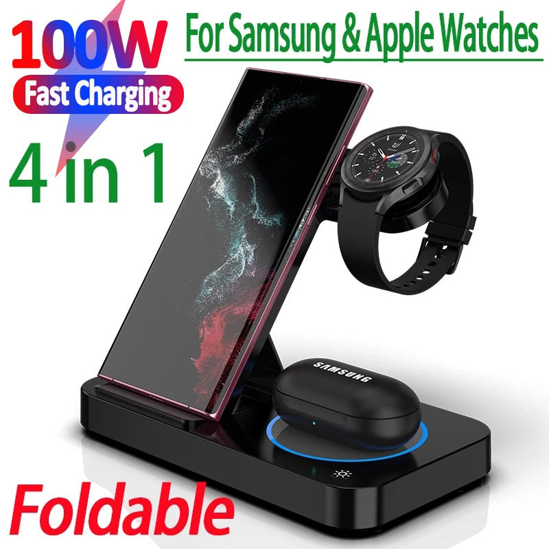 Fast Charging Dock Station Apple Samsung Watch Airpods Pro IWatch100W 4 in 1 Wireless Charger Stand For IPhone 14 13 12 11 X